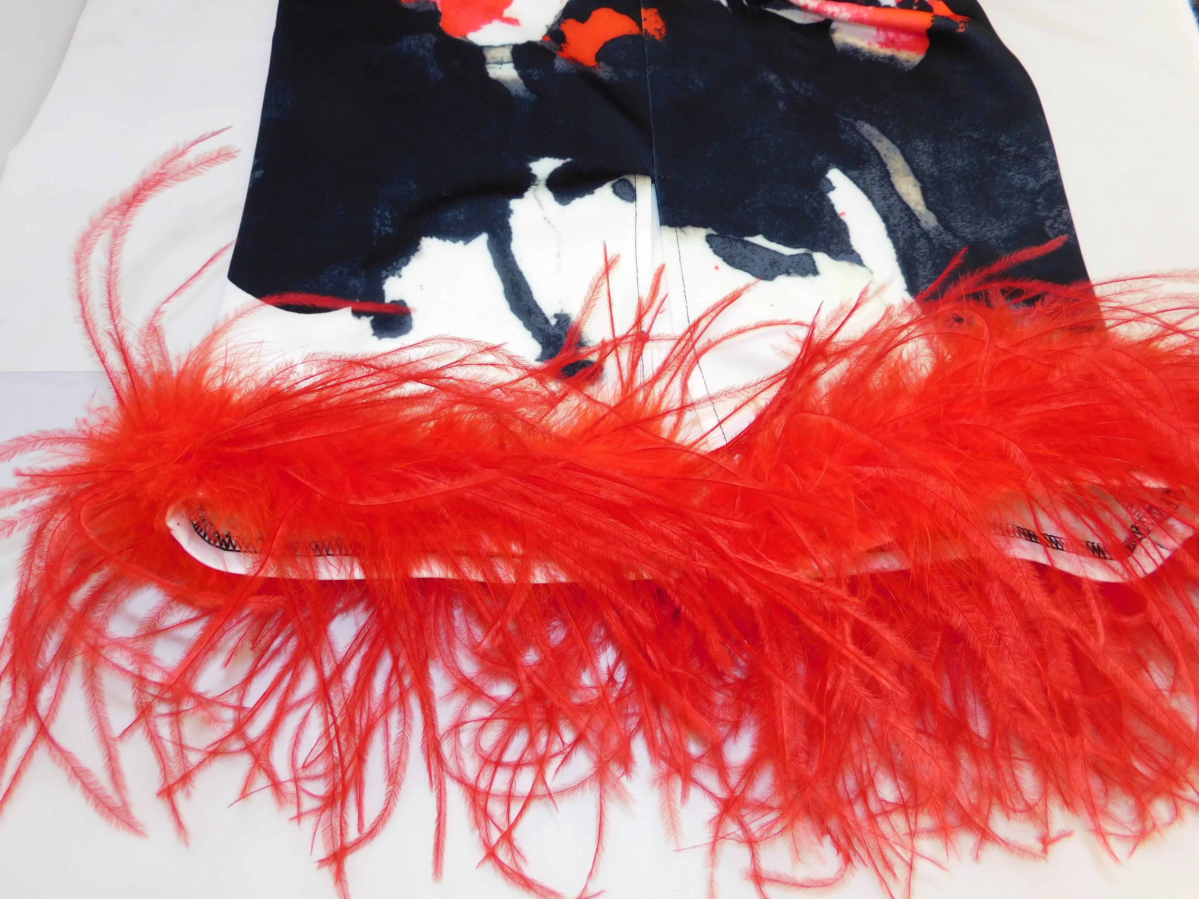 Ostrich Feather Hem Floral Pencil Skirt