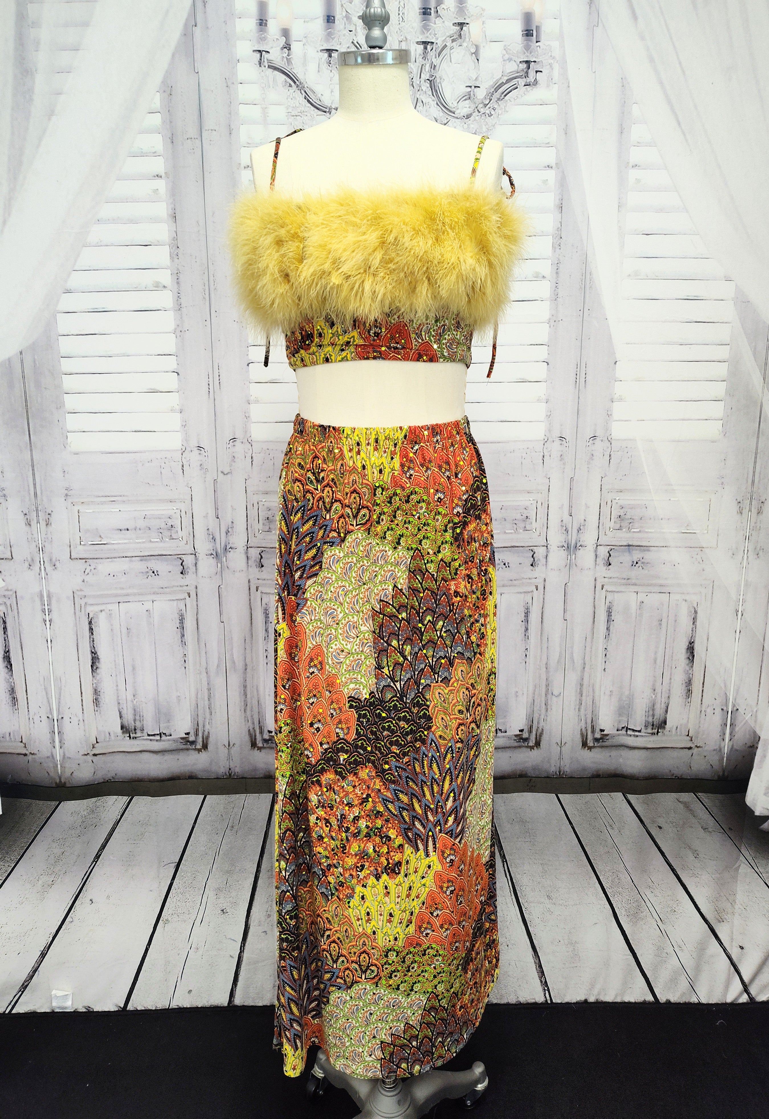 Ostrich Feather two piece skirt set