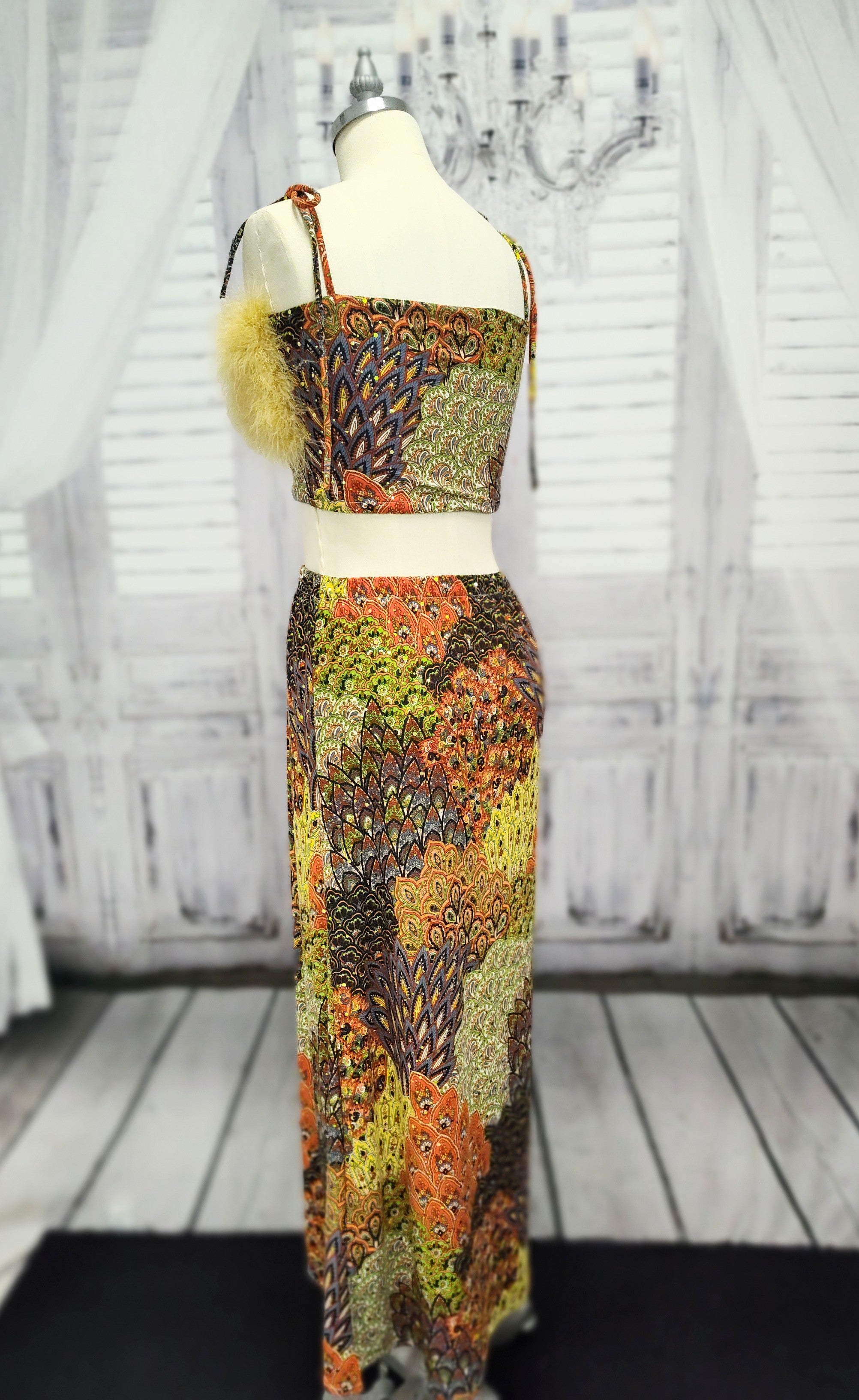 Ostrich Feather two piece skirt set