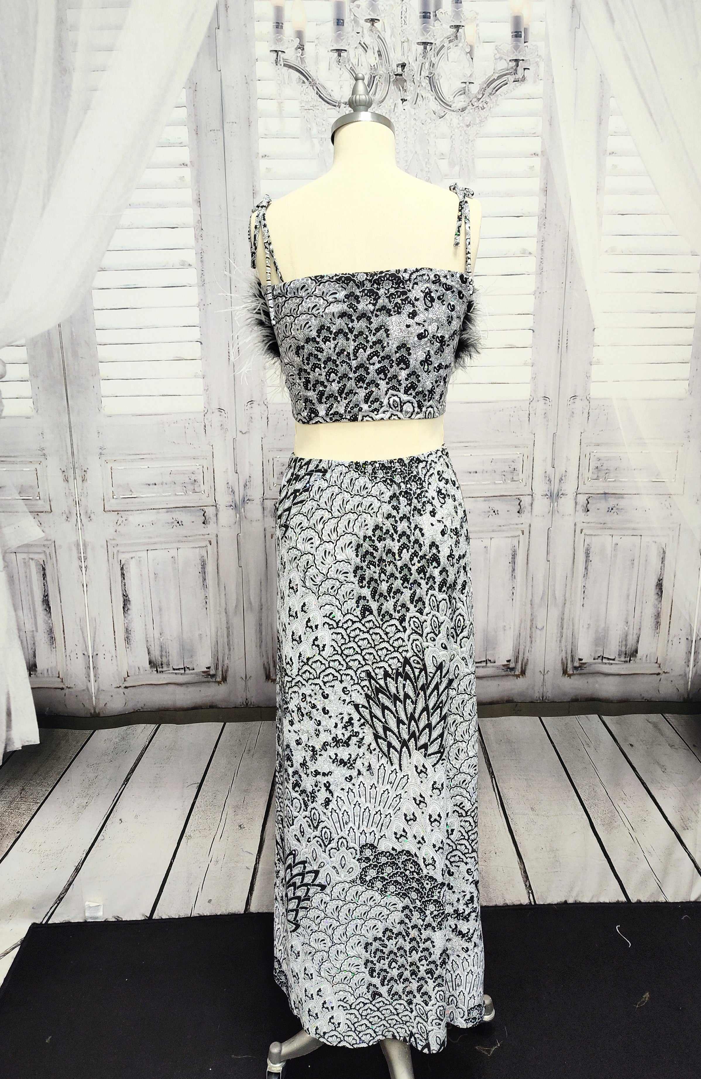 Ostrich Feather two piece skirt set