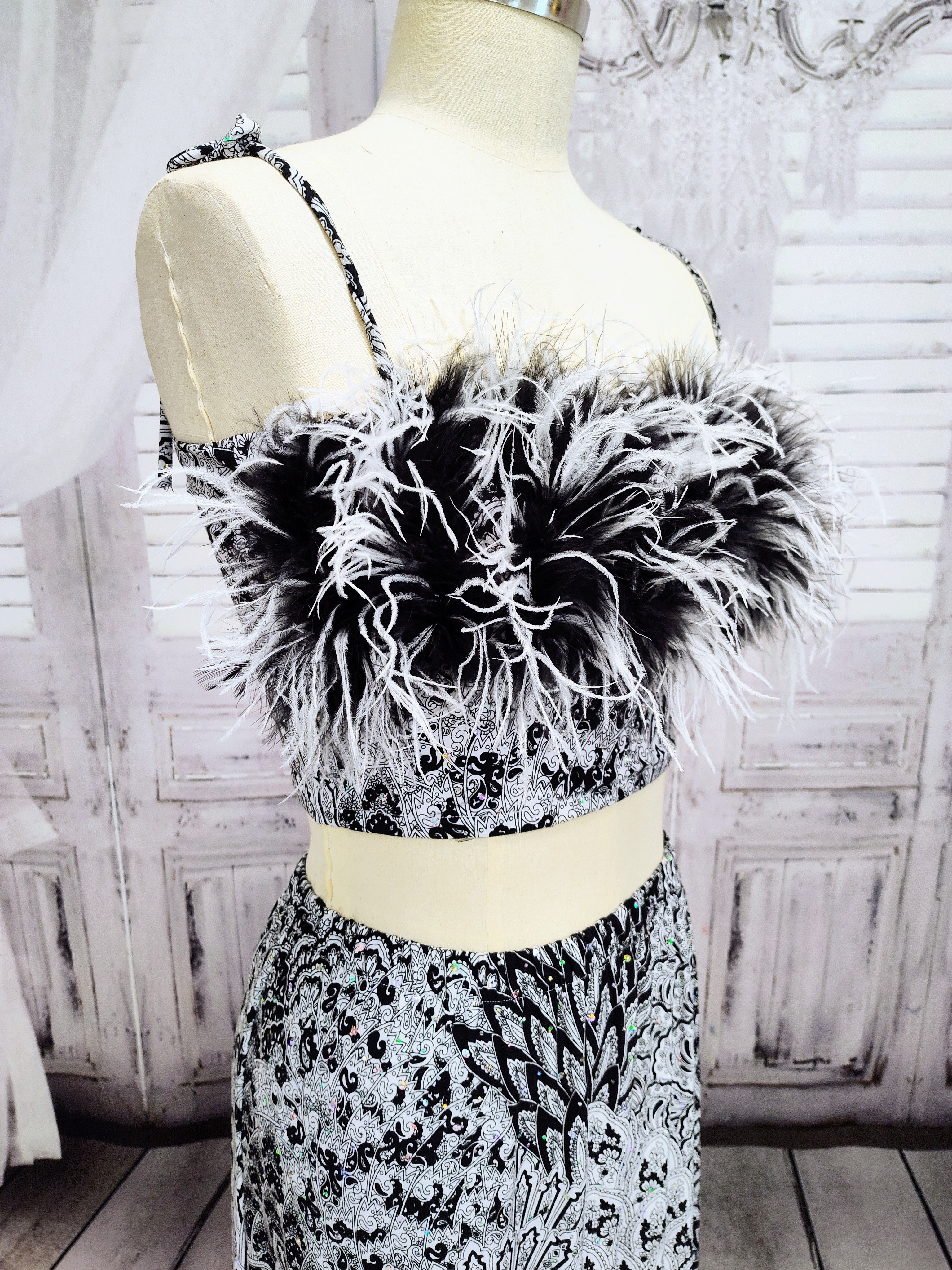 Ostrich Feather two piece skirt set