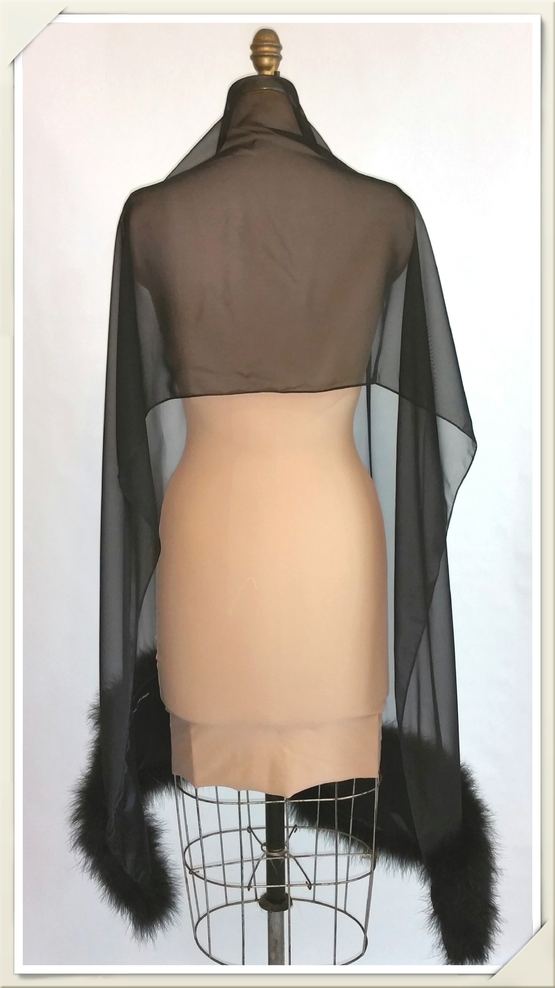 Faux Fur Feather Chiffon Shawl