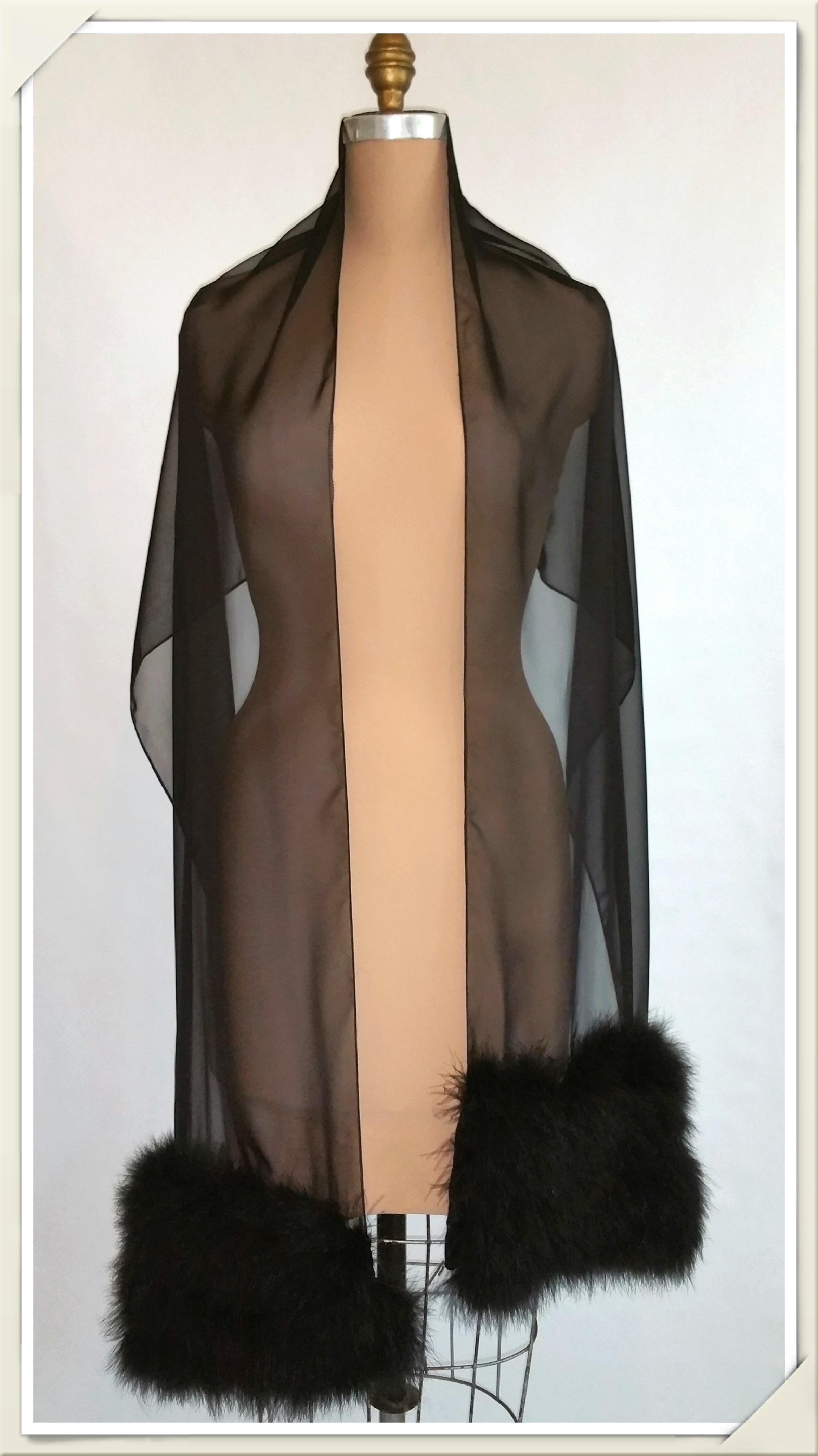 Faux Fur Feather Chiffon Shawl