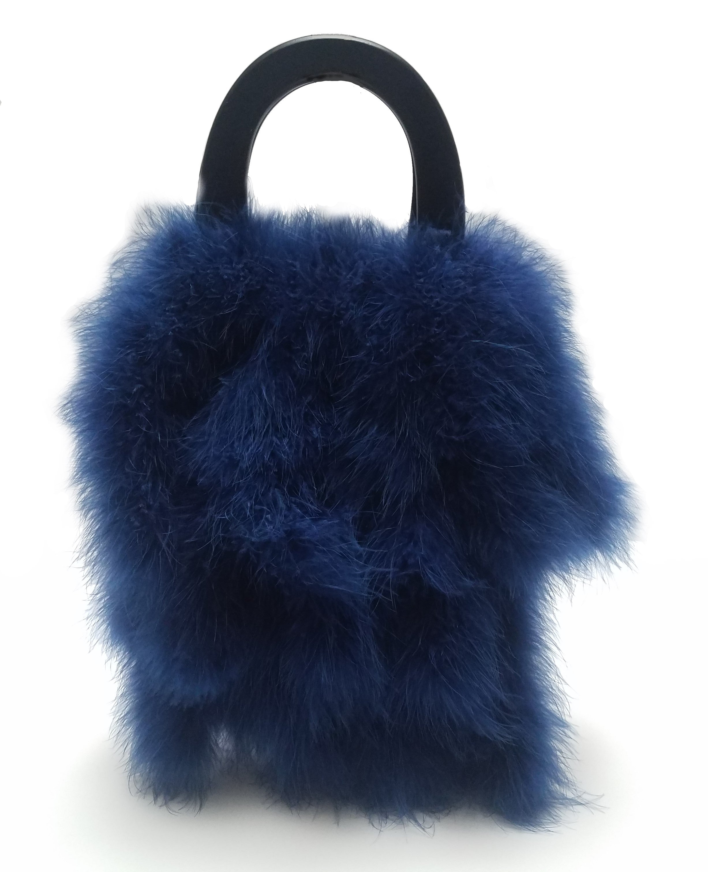 Feather handbag faux fur 'tails' with wood arch handle