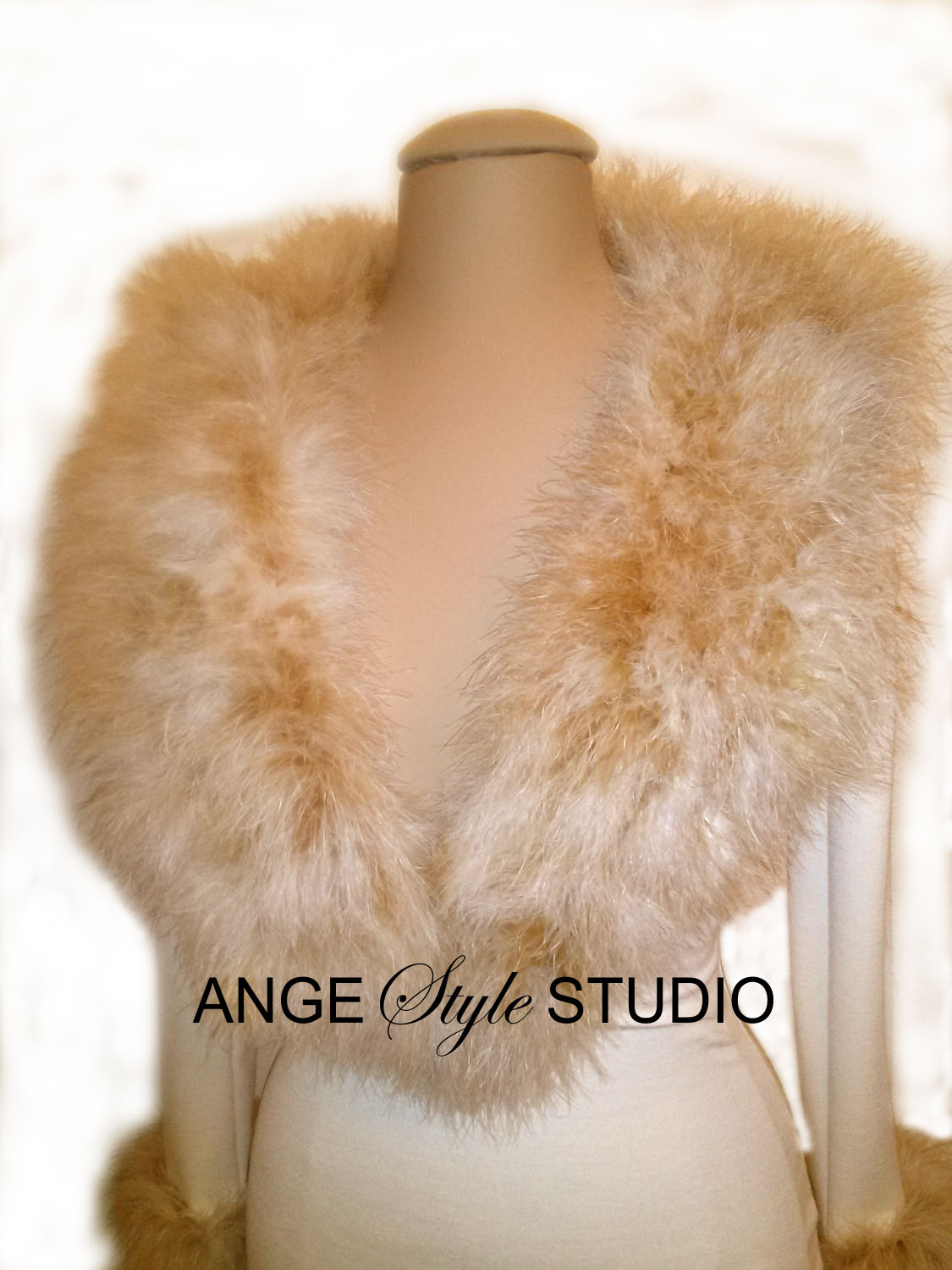 Ponte Knit Bodycon Dress with Marabou Feather Shawl Collar & Cuffs