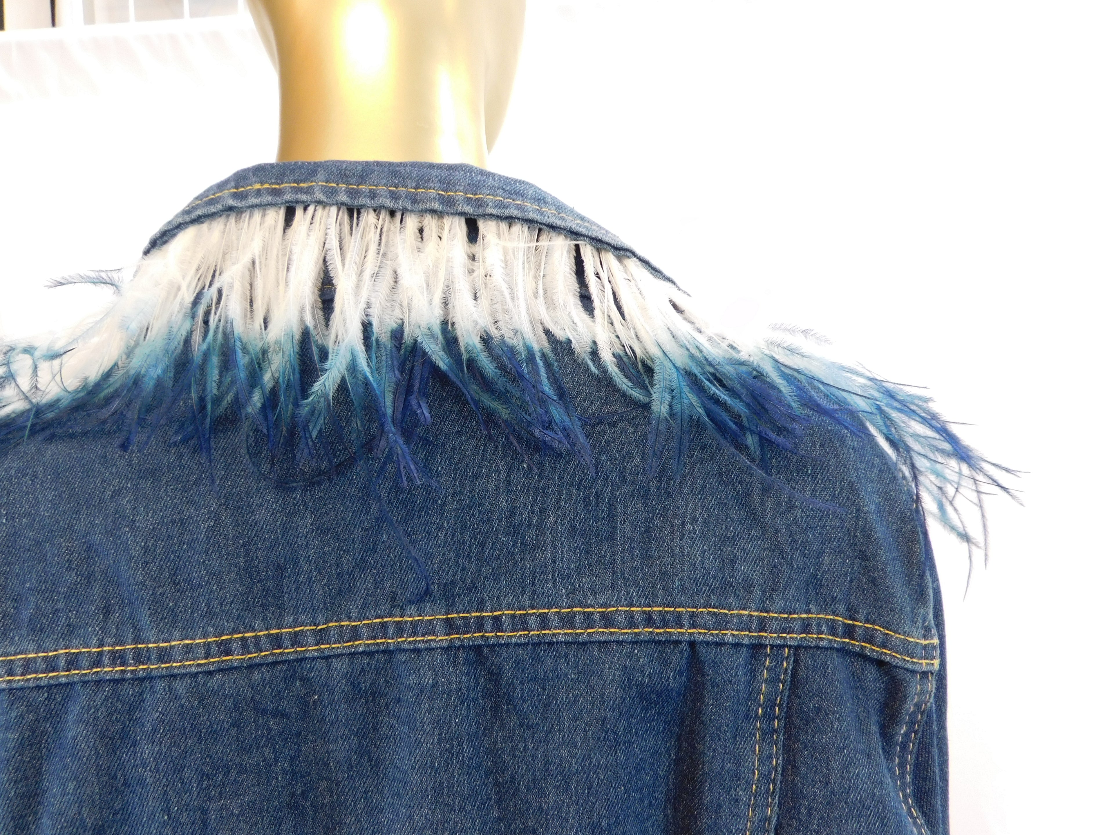 Ostrich Feather Trim Denim Jacket
