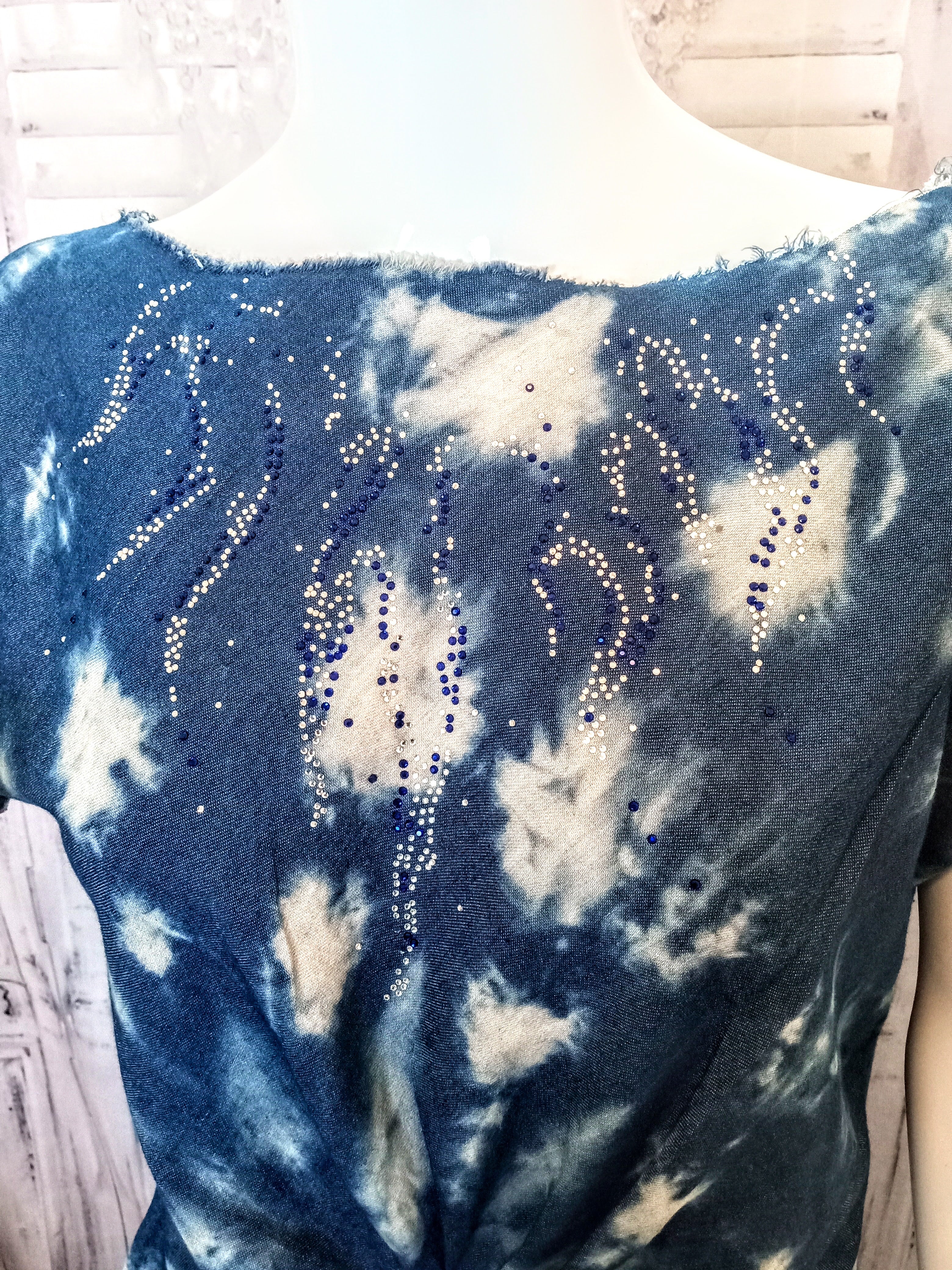 Ostrich Feather fringe Twisted Tie-Dye Denim Tunic