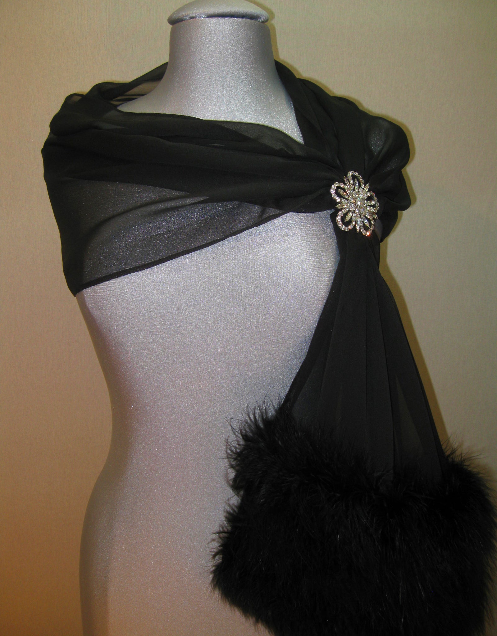 Faux Fur Feather Chiffon Shawl