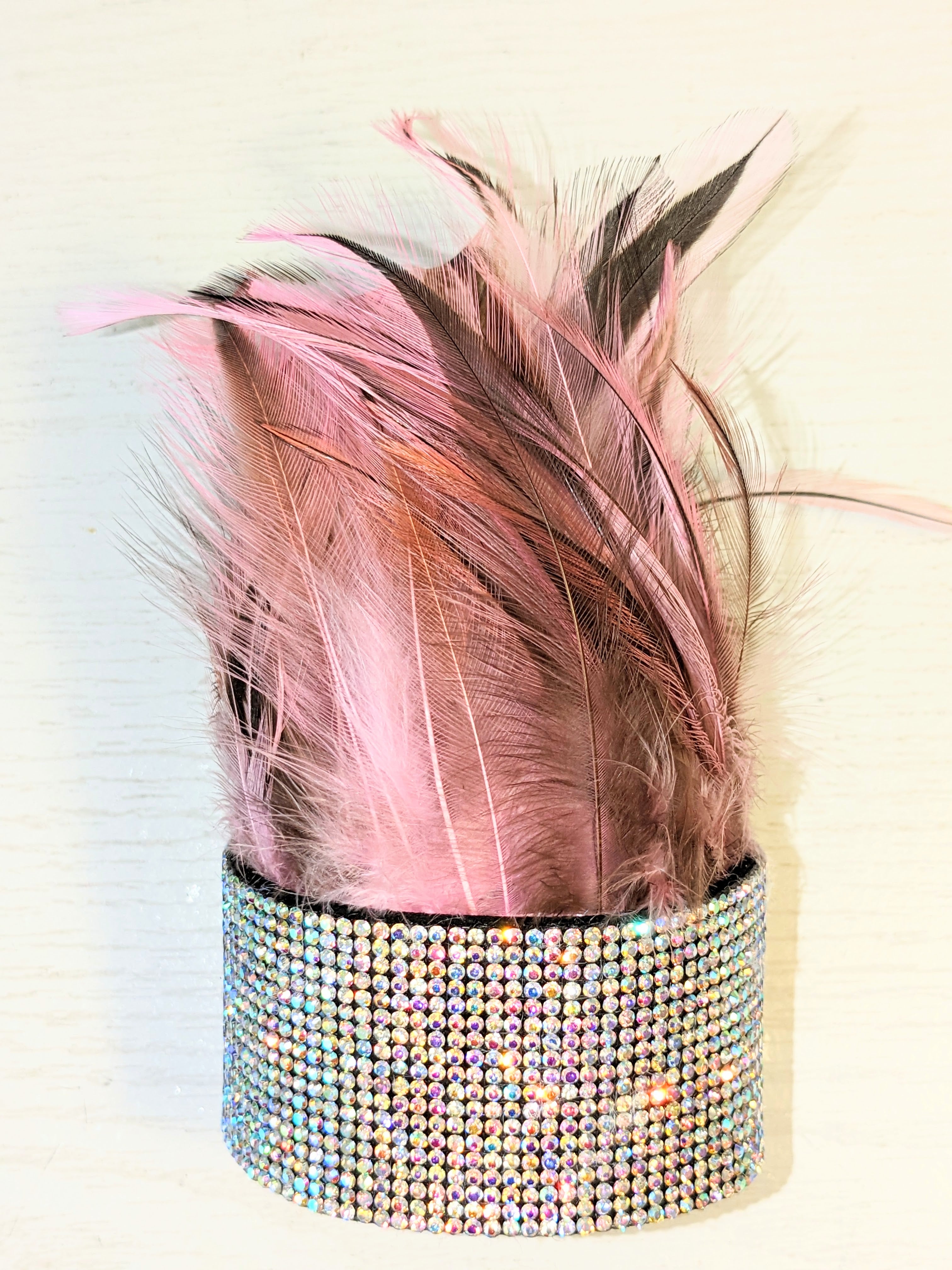 Feather and Crystal Lock Cuff Bracelet