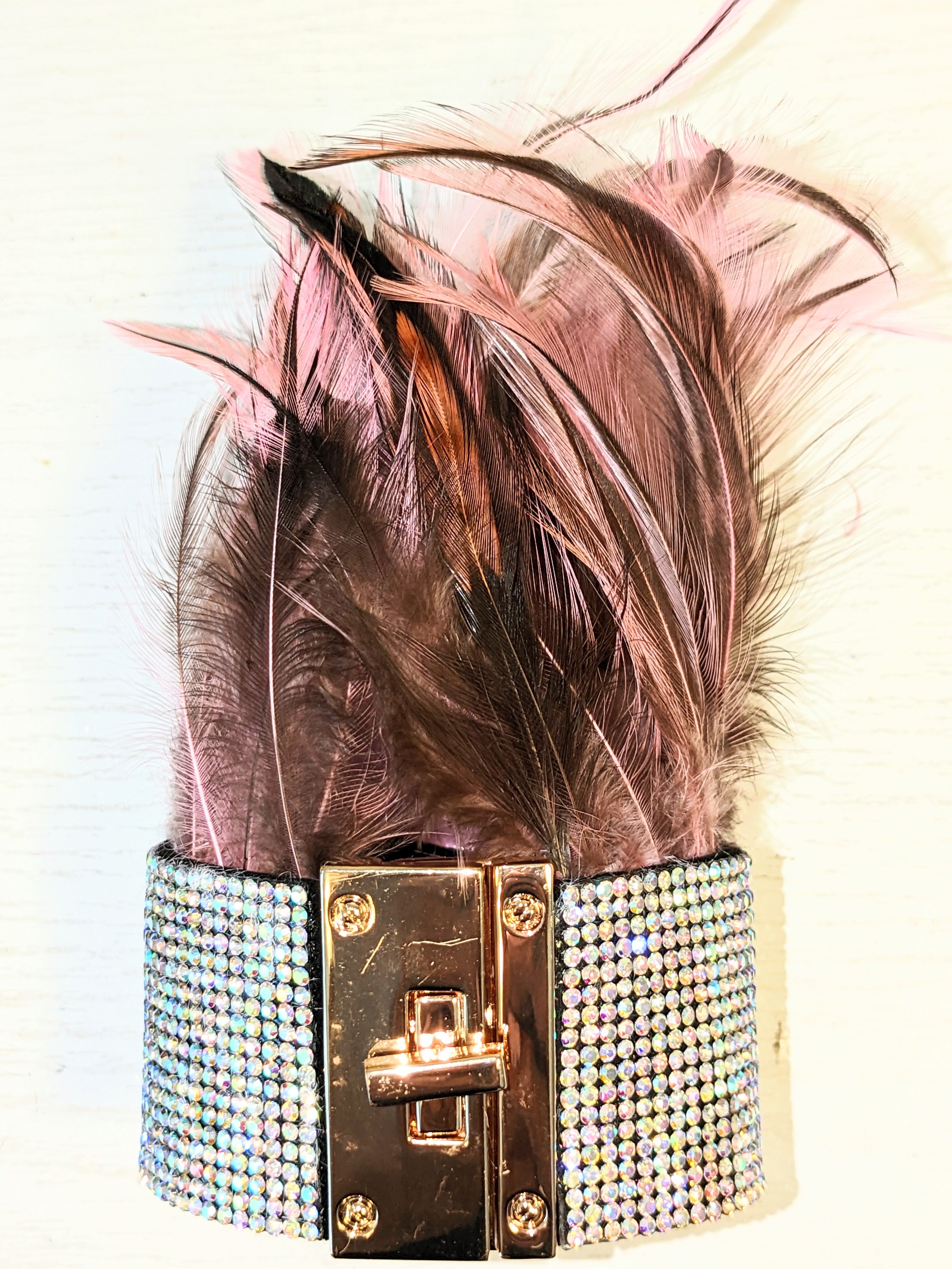Feather and Crystal Lock Cuff Bracelet