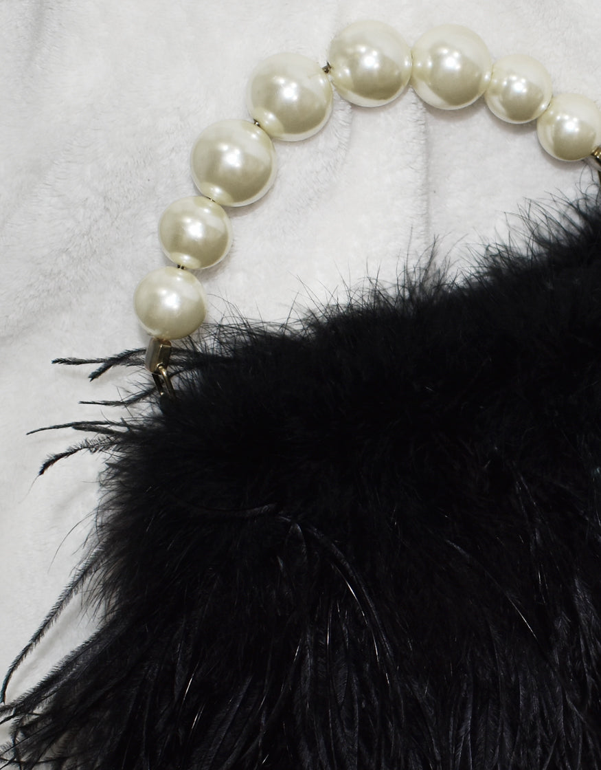Ostrich Feather Purse with Pearl Beaded Handle